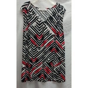 Kasper Blouse, Red, Black & White, Sleeveless, Geometric‎ Design, 2X, 29'' long